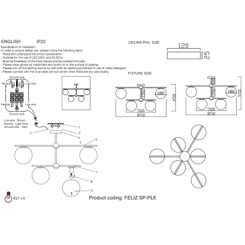 Потолочная люстра Crystal Lux FELIZ SP-PL6 BRONZE/WHITE