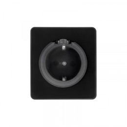 KRANZ ROUND Розетка 1-ая с/з с/у, со шторками и крышкой 16А оникс, с 1-пост. рамкой