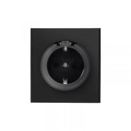 KRANZ STRONG Розетка 1-ая с/з с/у, со шторками и крышкой 16А антрацит, с 1-пост. рамкой