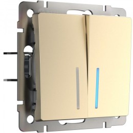 W1122111 Выключатель двухклавишный проходной с подсветкой (шампань) Werkel a050861