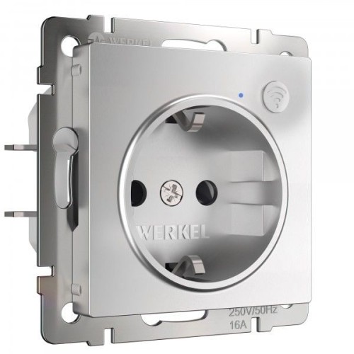 W1171606 Умная встраиваемая розетка с заземлением с защитными шторками серебряная  Werkel a056420
