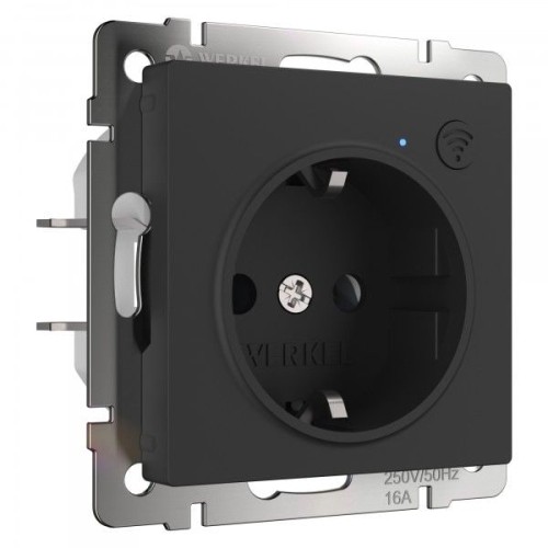 W1171608 Умная встраиваемая розетка с заземлением с защитными шторками (черный матовый) Werkel a056422