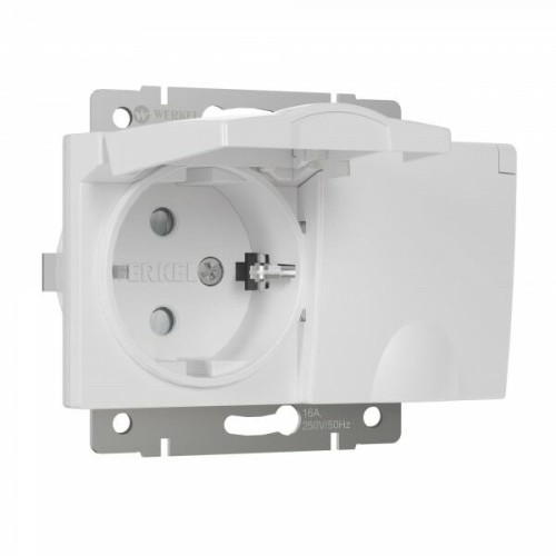 W1172201 Розетка двойная влагозащ. с зазем. с защит. крышками и шторками (белый) Werkel a057276