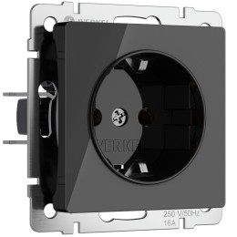 W1171148 Розетка с заземлением и шторками (черный акрил) Werkel a064042