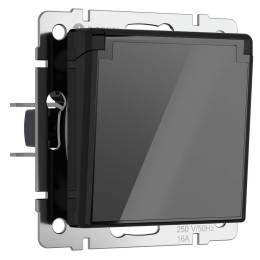 W1171248 Розетка влагозащ. с зазем. с защит. крышкой и шторками (черный акрил) Werkel a064043