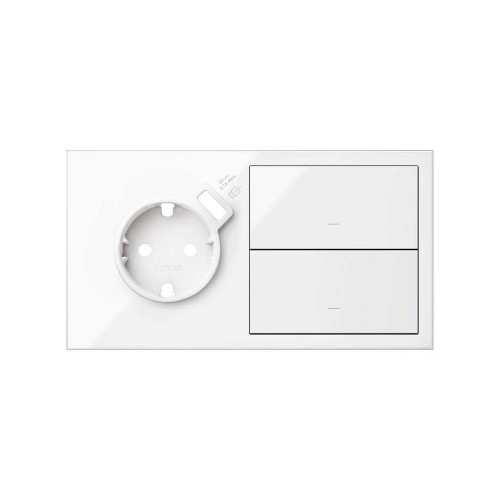 Кит на 2 поста, фронт: накладка на 1 розетку Schuko с з/у USB SC + 2 клавиши выключателей белый глянец Simon 100, 10020212-130