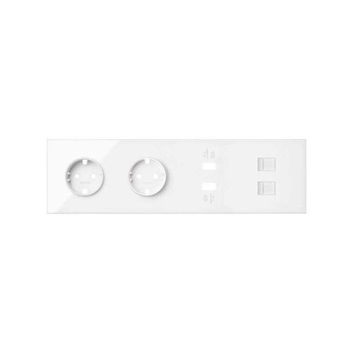 Кит на 4 поста, фронт: накладка на 2 розетки Schuko + 2 з/у USB SC + 2 розетки RJ45 белый глянец Simon 100, 10020403-130