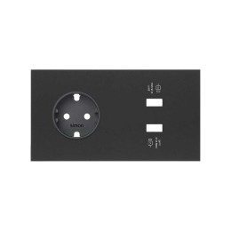 Кит на 2 поста, фронт: накладка на 1 розетку Schuko + 2 з/у USB SC черный матовый Simon 100, 10020210-238