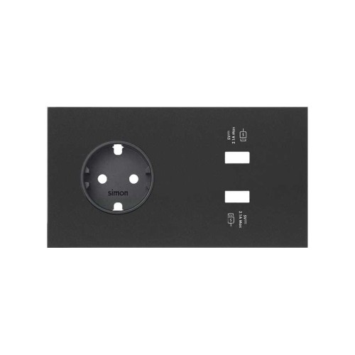 Кит на 2 поста, фронт: накладка на 1 розетку Schuko + 2 з/у USB SC черный матовый Simon 100, 10020210-238