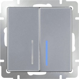 W1122106 Выключатель двухклавишный проходной с подсветкой (серебряный) Antik Werkel a051524