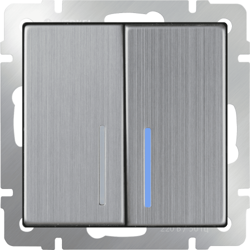 W1122102 Выключатель двухклавишный проходной с подсветкой (глянцевый никель) Antik Werkel a051088