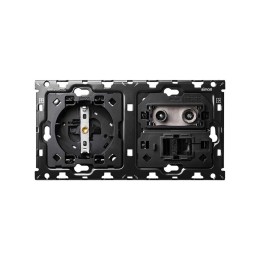 Кит на 2 поста, механизмы: 1 розетка Schuko 2Р+Е 16A 250В~ + 1 розетка TV одиночная + 1 розетка RJ45 Cat.6 + суппорт Simon 100, 10010208-039