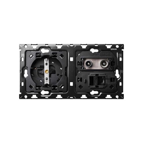 Кит на 2 поста, механизмы: 1 розетка Schuko 2Р+Е 16A 250В~ + 1 розетка TV одиночная + 1 розетка RJ45 Cat.6 + суппорт Simon 100, 10010208-039