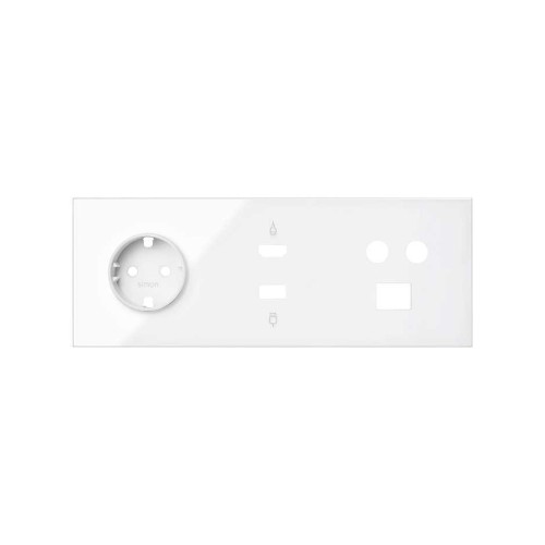 Кит на 3 поста, фронт: накладка на 1 розетку Schuko + 1 розетку TV + 1 розетку RJ45 + 1 розетку HDMI + 1 розетку USB белый глянец Simon 100, 10020304-130