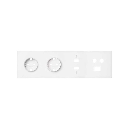 Кит на 4 поста, фронт: накладка на 2 розетки Schuko + 1 розетку TV+SAT + 1 розетку RJ45 + 1 розетку HDMI + 1 розетку USB белый матовый Simon 100, 10020402-230