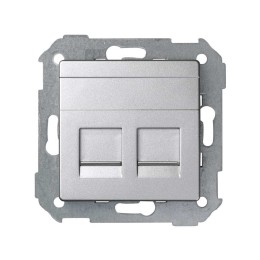 82006-93 Адаптер со шторками на 2 коннектора UTP (RJ45), FTP (RJ45), RJ12, AMP, S82 Detail алюминий Simon