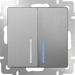 W1122109 Выключатель двухклавишный проходной с подсветкой (cеребряный рифленый) Antik Werkel a051369