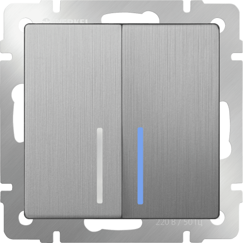 W1122109 Выключатель двухклавишный проходной с подсветкой (cеребряный рифленый) Antik Werkel a051369