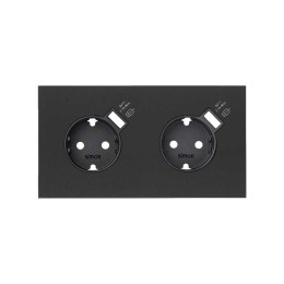 Кит на 2 поста, фронт: накладка на 2 розетки Schuko с з/у USB SC черный матовый Simon 100, 10020211-238