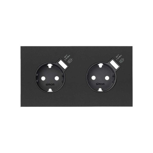 Кит на 2 поста, фронт: накладка на 2 розетки Schuko с з/у USB SC черный матовый Simon 100, 10020211-238
