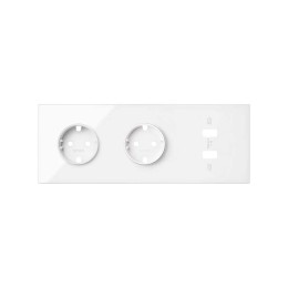 Кит на 3 поста, фронт: накладка на 2 розетки Schuko + 1 з/у 2xUSB белый глянец Simon 100, 10020308-130