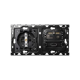 Кит на 2 поста, механизмы: 1 розетка Schuko 2Р+Е 16A 250В~ + 1 з/у USB Smart Charge 2.1A + 1 светорегулятор (отсечка фазы, 2/3 провода) + суппорт Simon 100, 10010209-039