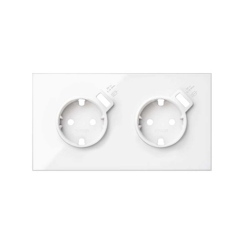 Кит на 2 поста, фронт: накладка на 2 розетки Schuko с з/у USB SC белый глянец Simon 100, 10020211-130