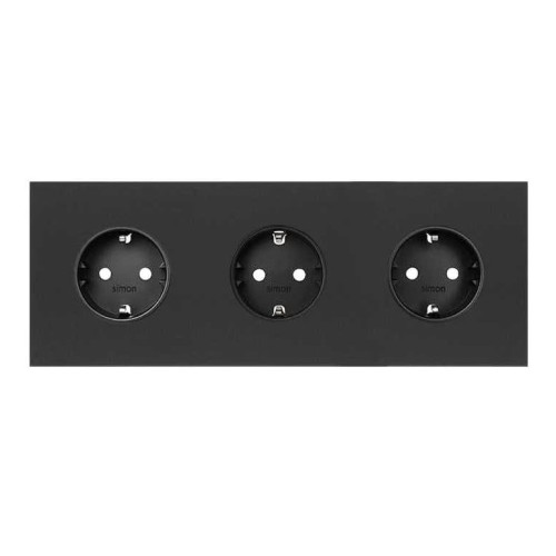 Кит на 3 поста, фронт: накладка на 3 розетки Schuko черный матовый Simon 100, 10020302-238
