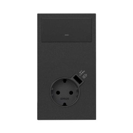 Кит на 2 поста, фронт: накладка вертикальная на 1 розетку Schuko с з/у USB SC + 1 клавиша выключателя черный матовый Simon 100, 10020216-238