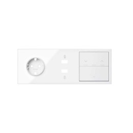 Кит на 3 поста, фронт: накладка на 1 розетку Schuko + 1 з/у 2xUSB + 1 клавиша выключателя + 1 клавиша выключателя жалюзи белый глянец Simon 100, 10020306-130