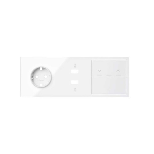 Кит на 3 поста, фронт: накладка на 1 розетку Schuko + 1 з/у 2xUSB + 1 клавиша выключателя + 1 клавиша выключателя жалюзи белый глянец Simon 100, 10020306-130
