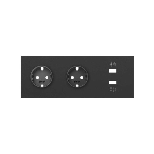 Кит на 3 поста, фронт: накладка на 2 розетки Schuko + 1 з/у 2xUSB черный матовый Simon 100, 10020308-238