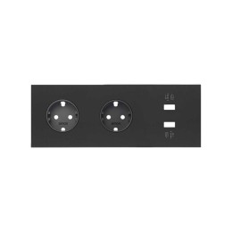 Кит на 3 поста, фронт: накладка на 2 розетки Schuko + 2 з/у USB SC черный матовый Simon 100, 10020309-238