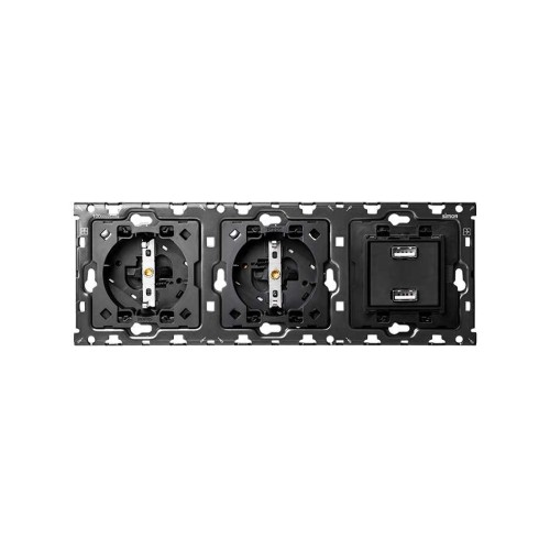 Кит на 3 поста, механизмы: 2 розетки Schuko 2Р+Е 16A 250В~ + 1 з/у 2хUSB 2.1А + суппорт Simon 100, 10010308-039