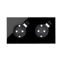 Кит на 2 поста, фронт: накладка на 2 розетки Schuko с з/у USB SC черный глянец Simon 100, 10020211-138