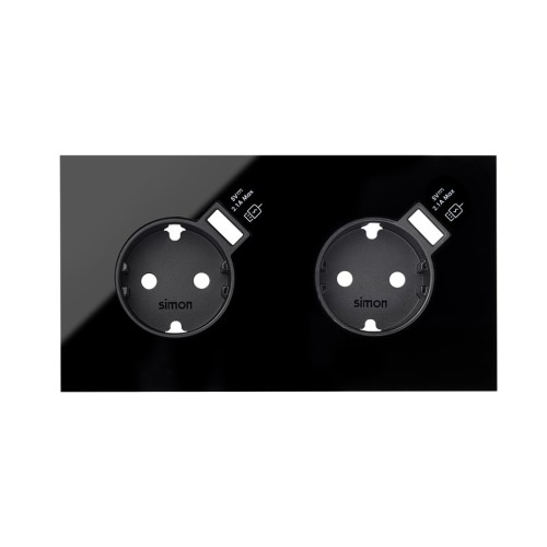 Кит на 2 поста, фронт: накладка на 2 розетки Schuko с з/у USB SC черный глянец Simon 100, 10020211-138