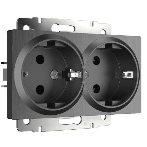 W1172004 Розетка двойная с заземлением (графит рифленый) Antik Werkel a050745