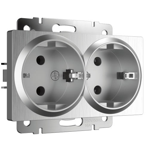 W1172009 Розетка двойная с заземлением (серебряный рифленый) Antik Werkel a051347