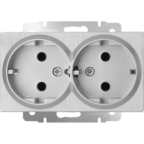 W1172009 Розетка двойная с заземлением (серебряный рифленый) Antik Werkel a051347