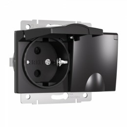 W1172208 Розетка двойная влагозащ. с зазем. с защит. крышками и шторками (черный матовый) Werkel a057286