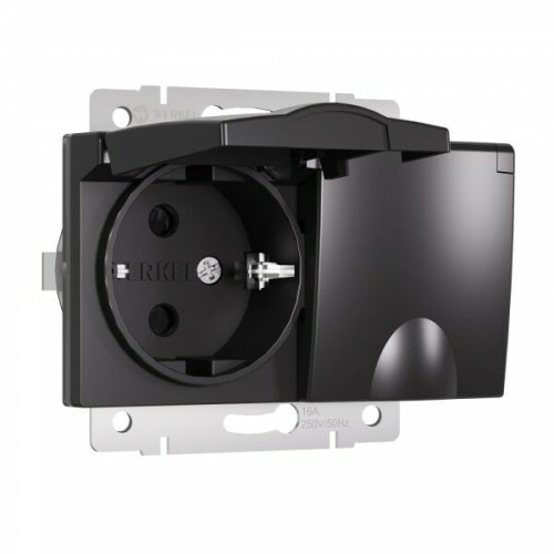 W1172208 Розетка двойная влагозащ. с зазем. с защит. крышками и шторками (черный матовый) Werkel a057286