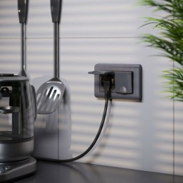 W1172204 Розетка двойная влагозащ. с зазем. с защит. крышками и шторками (графит рифленый) Werkel a057291