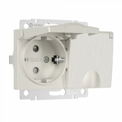 W1172213 Розетка двойная влагозащ. с зазем. с защит. крышками и шторками (перламутровый рифленый) Werkel a057289