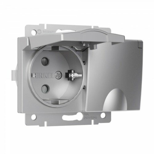 W1172206 Розетка двойная влагозащ. с зазем. с защит. крышками и шторками (серебряная) Werkel a057285