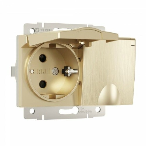 W1172210 Розетка двойная влагозащ. с зазем. с защит. крышками и шторками (шампань рифленый) Werkel a057287