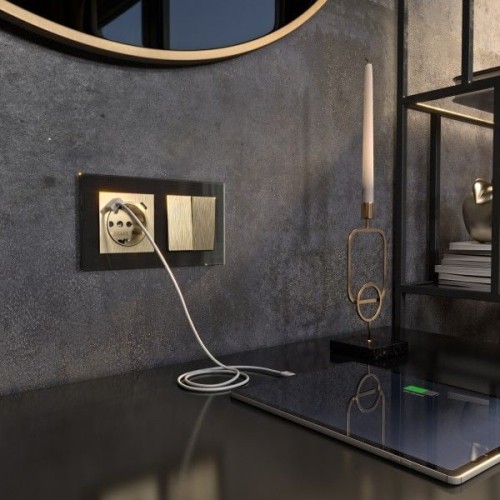 W1171710 Розетка с быстрой зарядкой USB Type A+С шампань рифленый Werkel a056276