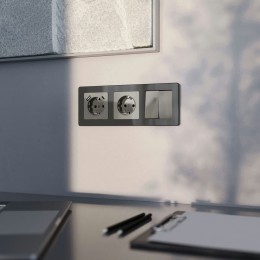 W1171144 Розетка с заземлением и шторками (графит акрил) Werkel a064091