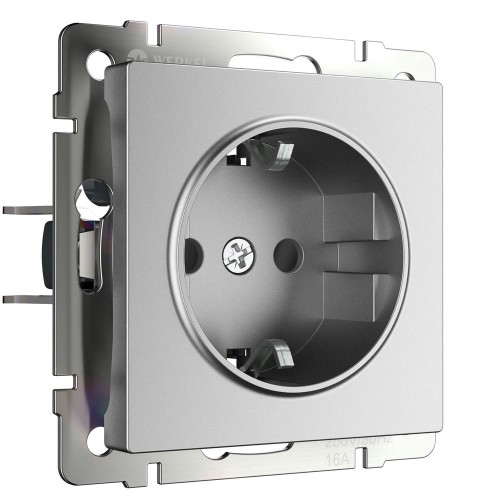 W1171165 Розетка с заземлением и шторками (серебряный матовый) Werkel a063613