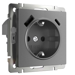 W1171764 Розетка с заземлением, шторками и USB тип A+C (графит матовый) Werkel a063106