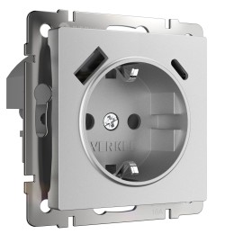 W1171765 Розетка с заземлением, шторками и USB тип A+C (серебряный матовый) Werkel a063618
